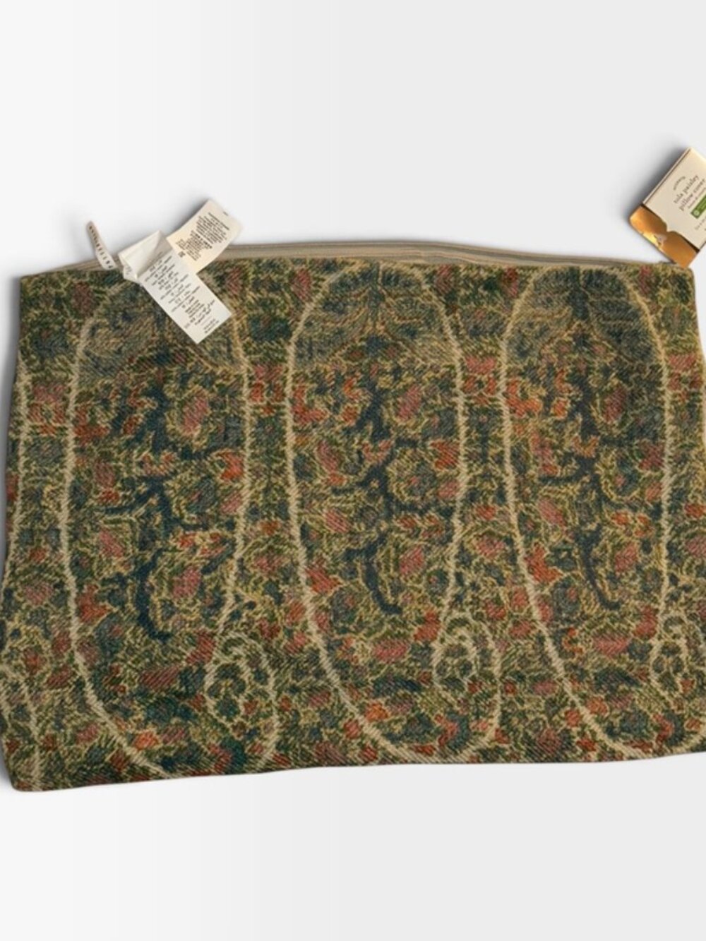 Pottery Barn earthy tans greens paisley super sot pillow sham 14x20 NEW NWT